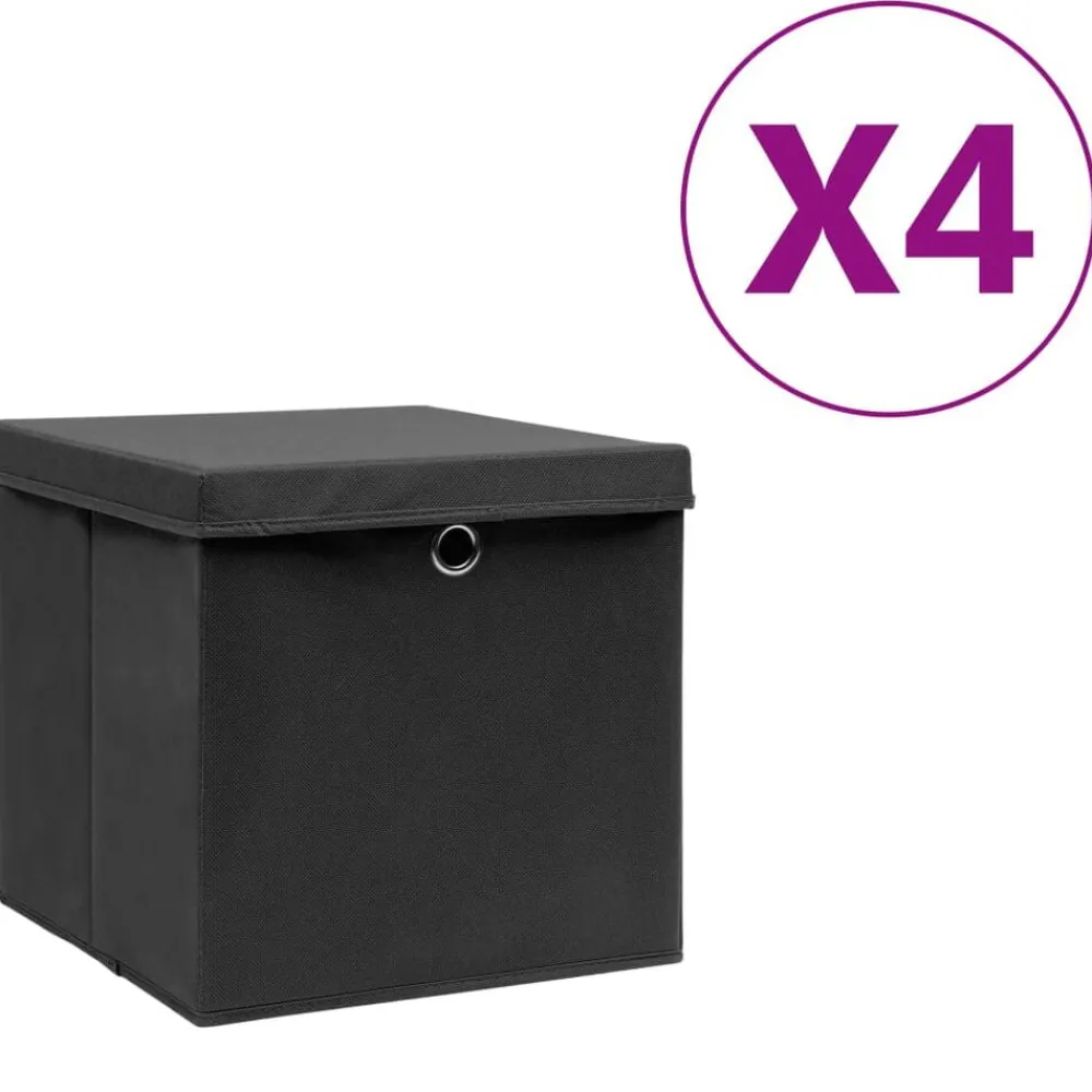 Huishoudelijke Benodigdheden*vidaXL Opbergboxen met deksel 4 st 28x28x28 cm zwart Zwart met deksels