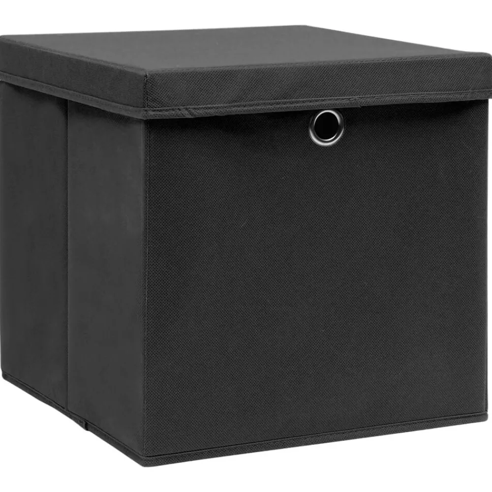 Huishoudelijke Benodigdheden*vidaXL Opbergboxen met deksel 4 st 28x28x28 cm zwart Zwart met deksels