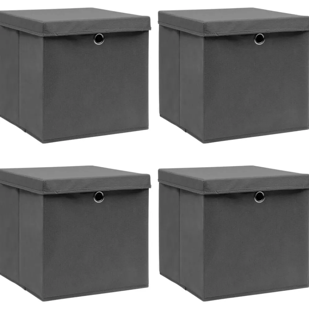 Huishoudelijke Benodigdheden*vidaXL Opbergboxen met deksel 4 st 32x32x32 cm stof grijs Grijs met deksels