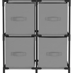 Opbergkast met 4 stoffen manden 63x30x71 cm staal><noscript><img width=