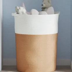 Woon- & Tuinaccessoires*vidaXL Opbergmand Ø 49x65 cm katoen en wit Bruin
