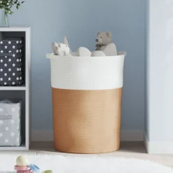 Woon- & Tuinaccessoires*vidaXL Opbergmand Ø 49x65 cm katoen en wit Bruin