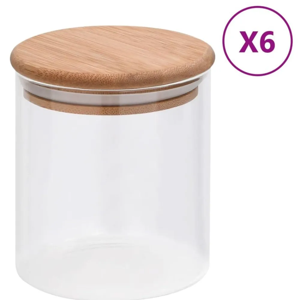 Opbergpotten met bamboe deksel 6 st 600 ml glas>vidaXL Sale