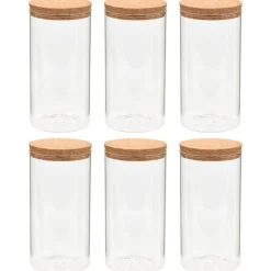 Opbergpotten met kurken deksel 6 st 1400 ml glas>vidaXL