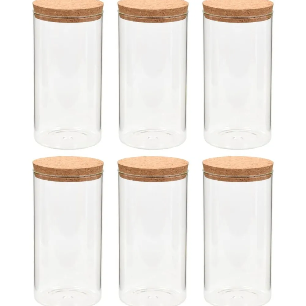 Opbergpotten met kurken deksel 6 st 1400 ml glas>vidaXL