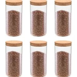 Opbergpotten met kurken deksel 6 st 1400 ml glas>vidaXL