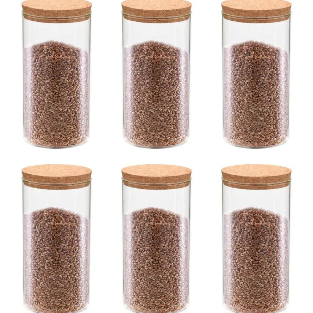 Opbergpotten met kurken deksel 6 st 1400 ml glas>vidaXL