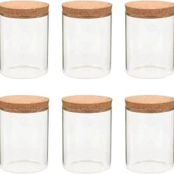 Keuken & Eetkamer*vidaXL Opbergpotten met kurken deksel 6 st 650 ml glas