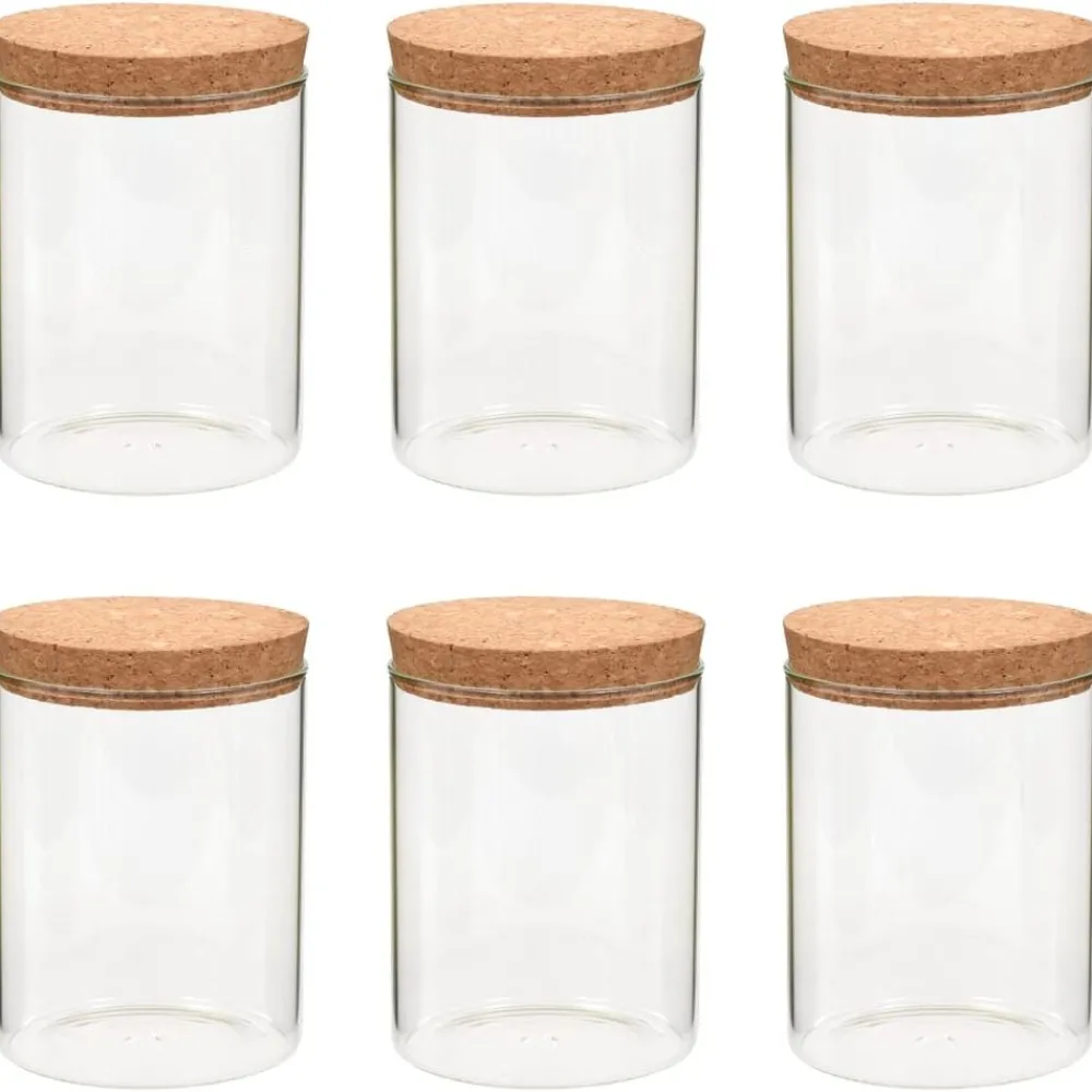 Keuken & Eetkamer*vidaXL Opbergpotten met kurken deksel 6 st 650 ml glas
