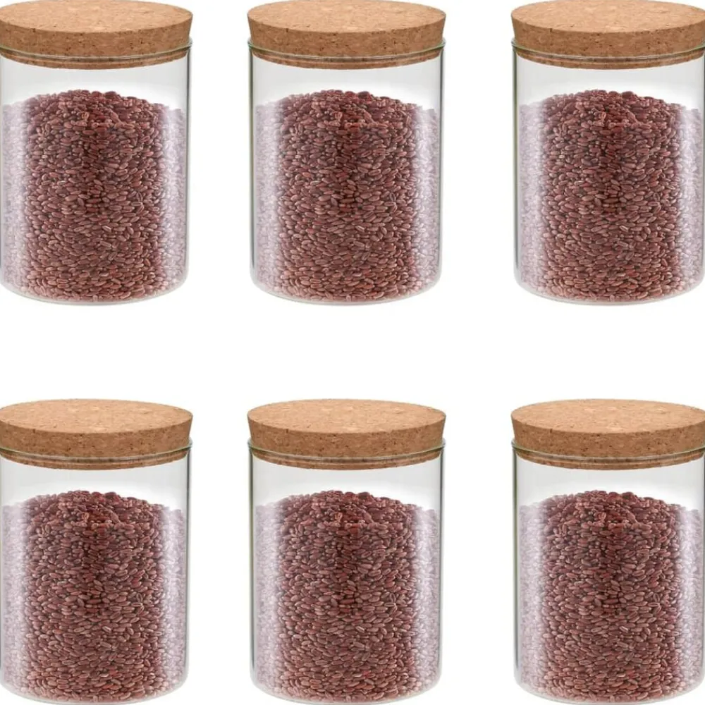 Keuken & Eetkamer*vidaXL Opbergpotten met kurken deksel 6 st 650 ml glas