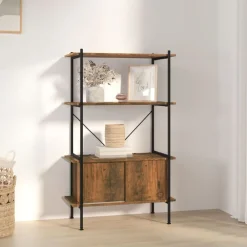 Boekenkasten & Wandplanken*vidaXL Opbergrek 4-laags met kast 80x40x130 cm staal en bewerkt hout Donkerbruin