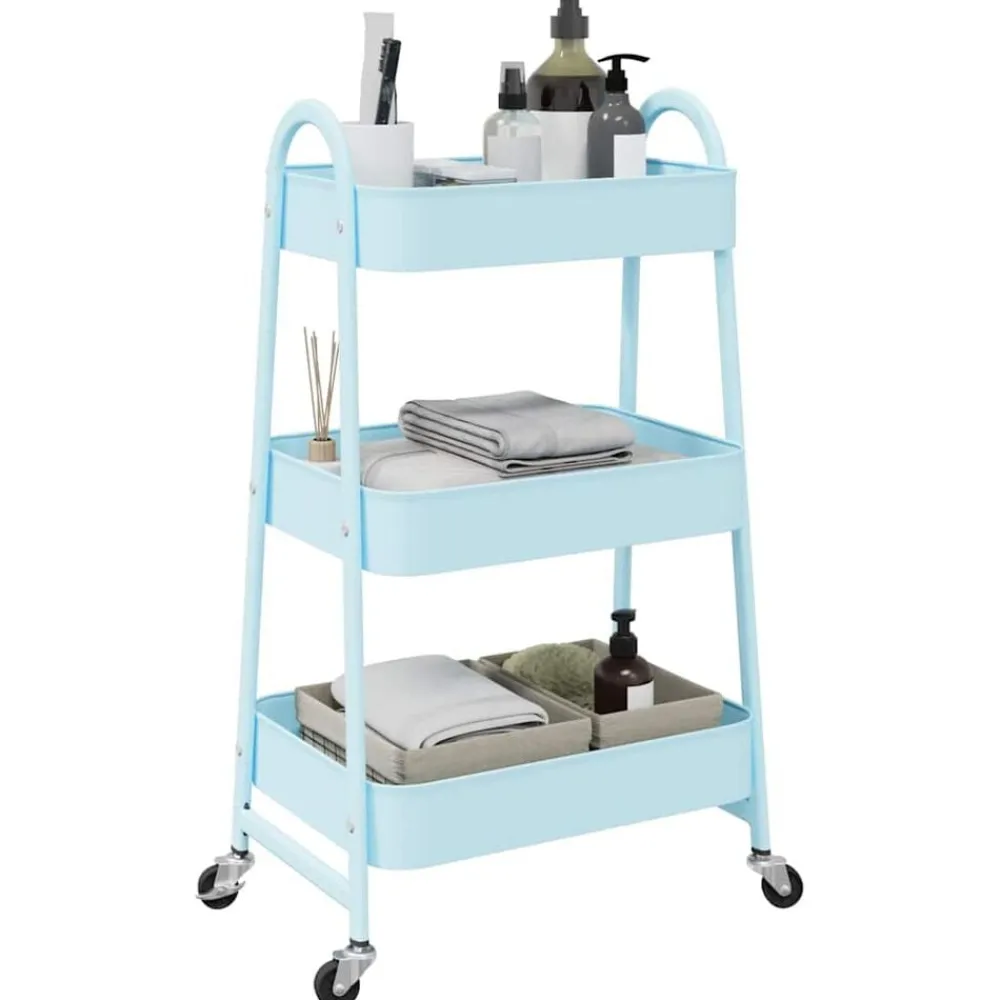 Gereedschap*vidaXL Opbergtrolley 3-laags 42x41,5x77 cm staal Blauw