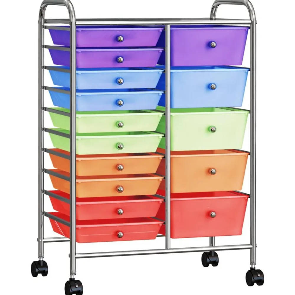 Opbergtrolley met 15 lades mobiel XXL kunststof meerkleurig>vidaXL Outlet