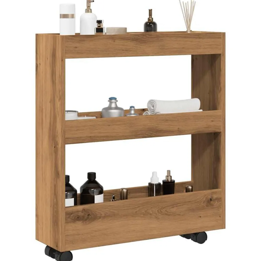 Trolleys*vidaXL Opbergtrolley smal 3-laags bewerkt hout artisanaal eikenkleurig artisian oak