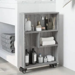 Opbergtrolley smal 48x13x68 cm bewerkt hout eiken><noscript><img width=