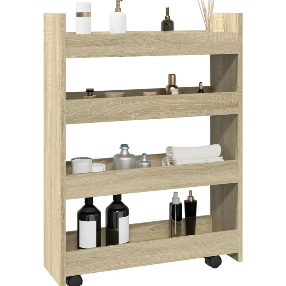 Trolleys*vidaXL Opbergtrolley smal 4-laags bewerkt hout kleurig Sonoma eiken