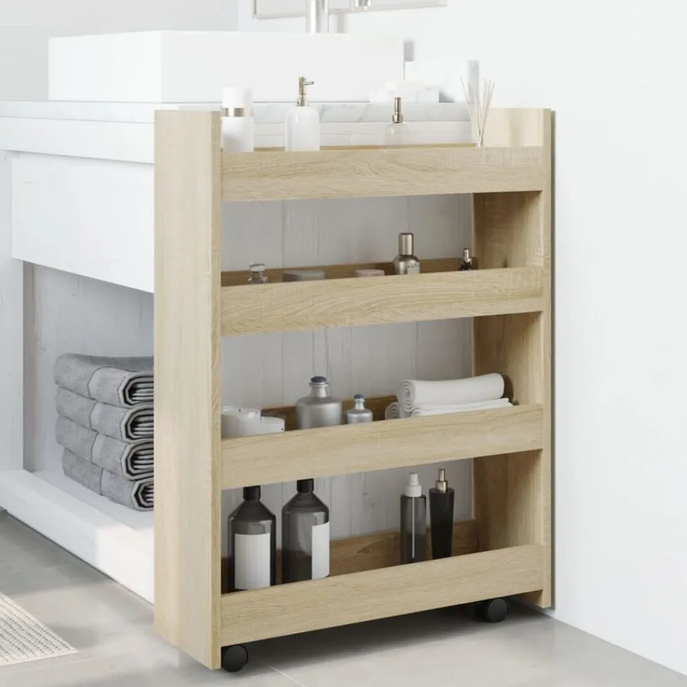 Trolleys*vidaXL Opbergtrolley smal 4-laags bewerkt hout kleurig Sonoma eiken