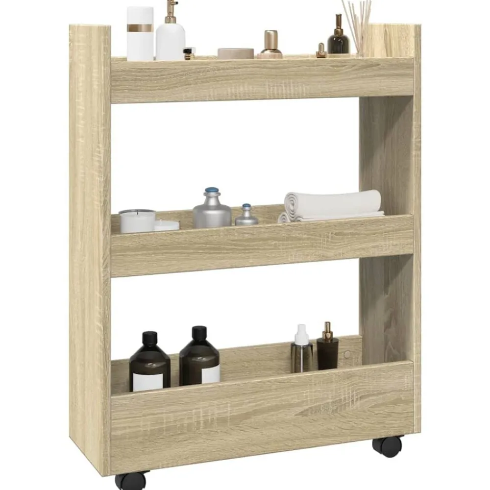 Opbergtrolley smal 3-laags bewerkt hout kleurig>vidaXL Discount