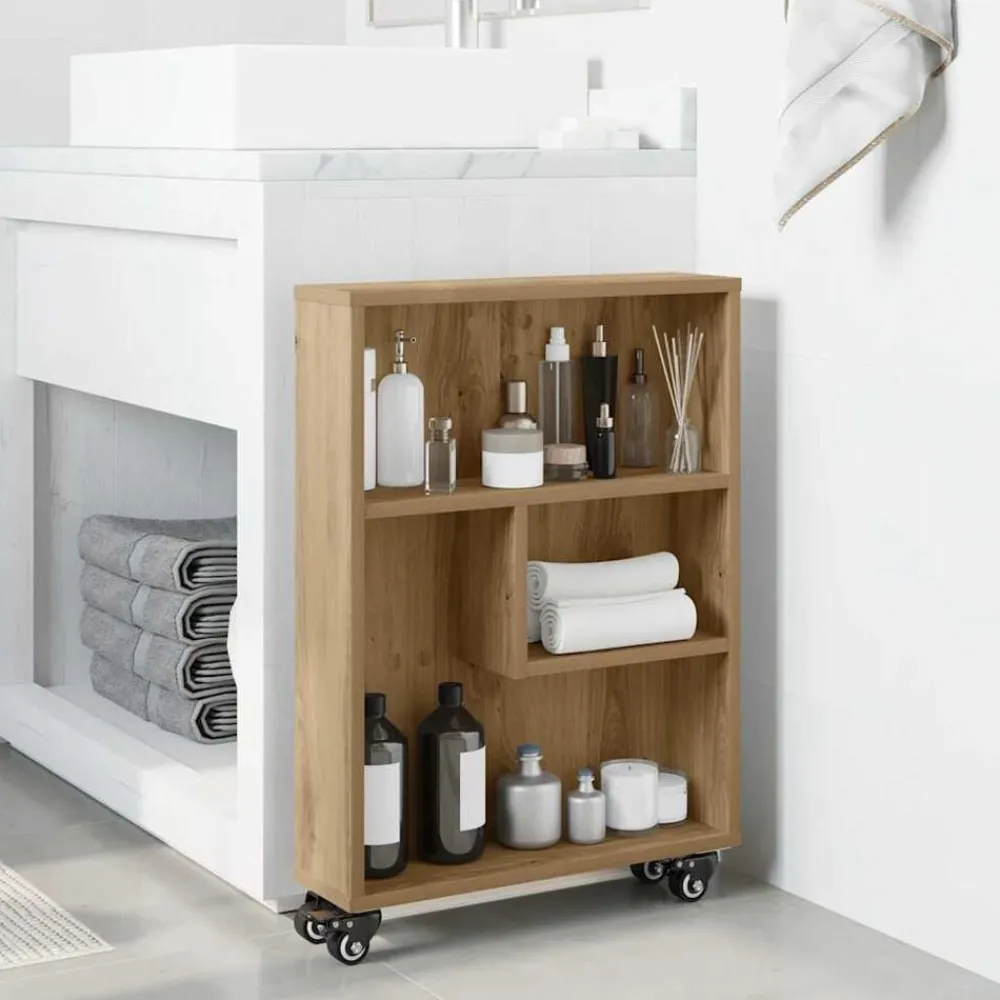Opbergtrolley smal 48x13x68 cm bewerkt hout artisanaal eiken>vidaXL