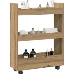 Trolleys*vidaXL Opbergtrolley smal 3-laags bewerkt hout artisanaal eikenkleurig artisian oak