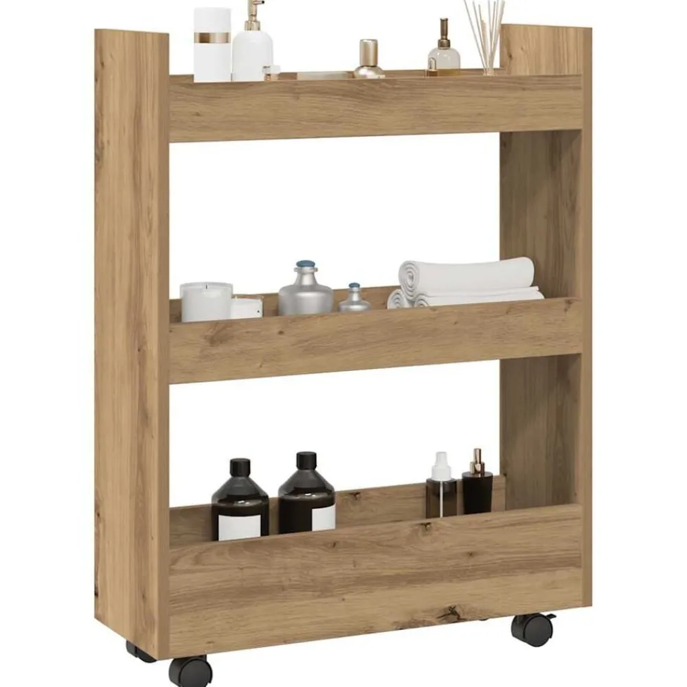Trolleys*vidaXL Opbergtrolley smal 3-laags bewerkt hout artisanaal eikenkleurig artisian oak