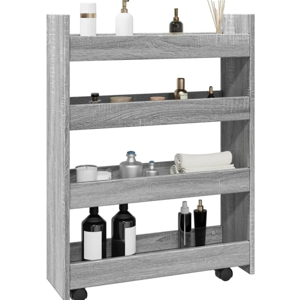 Opbergtrolley smal 4-laags bewerkt hout eiken>vidaXL