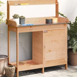 Tuin & Gazon*vidaXL Oppottafel met kast 110,5x45x124,5 cm massief vurenhout bruin Donkerbruin