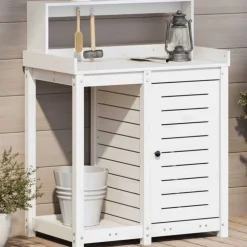 Oppottafel met schappen 82,5x50x109,5 cm massief grenenhout>vidaXL Hot
