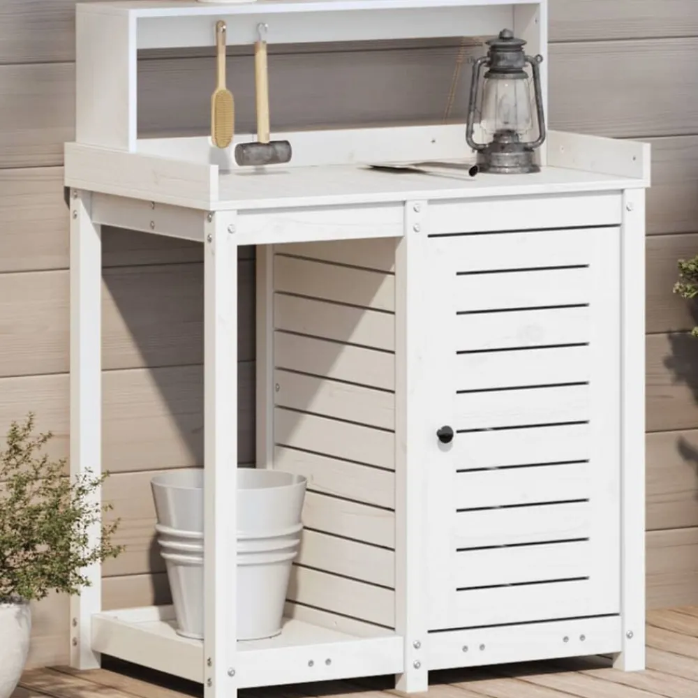 Oppottafel met schappen 82,5x50x109,5 cm massief grenenhout>vidaXL Hot