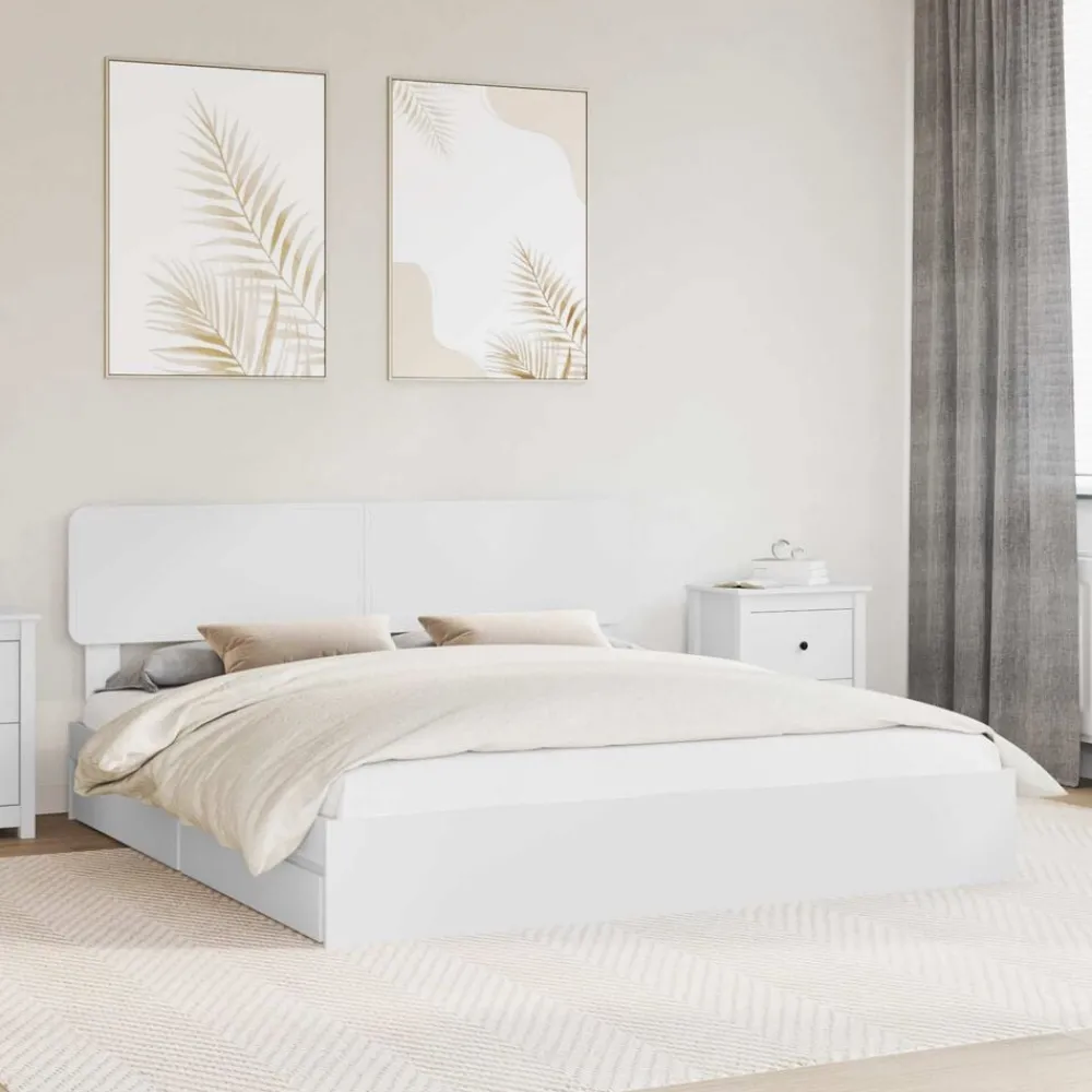 Bedden & Accessoires*vidaXL Opslag bed met hoofdeinde 180 x 200 cm Bewerkt hout Wit
