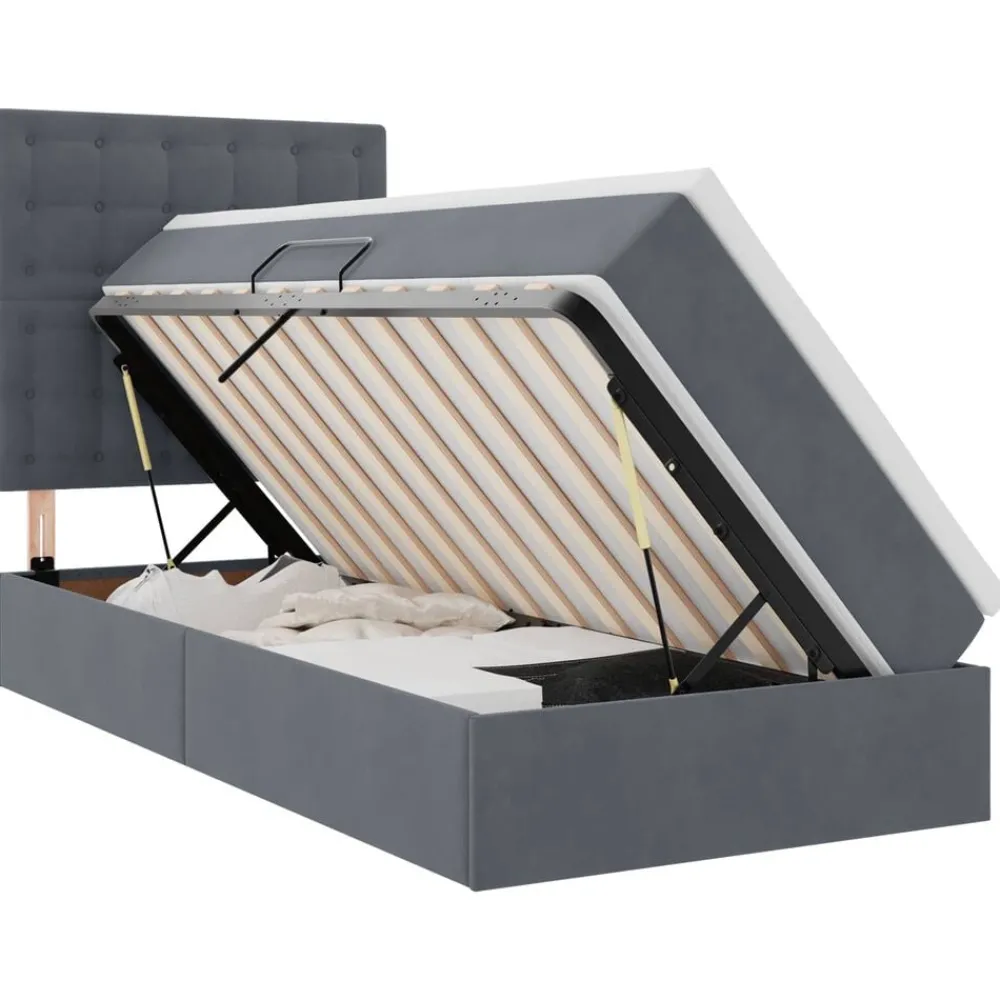 Bedden & Accessoires*vidaXL Opslag bed met matras 90 x 190 cm Fluweel Donkergrijs