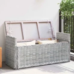 Bankjes*vidaXL Opslagbank met kussen 110 x 40 x 50 cm Rattan Wit gewassen
