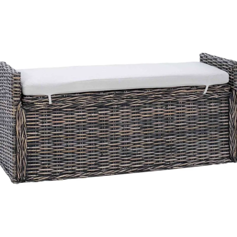 Bankjes*vidaXL Opslagbank met kussen 110 x 40 x 50 cm Rattan Zwart gewassen