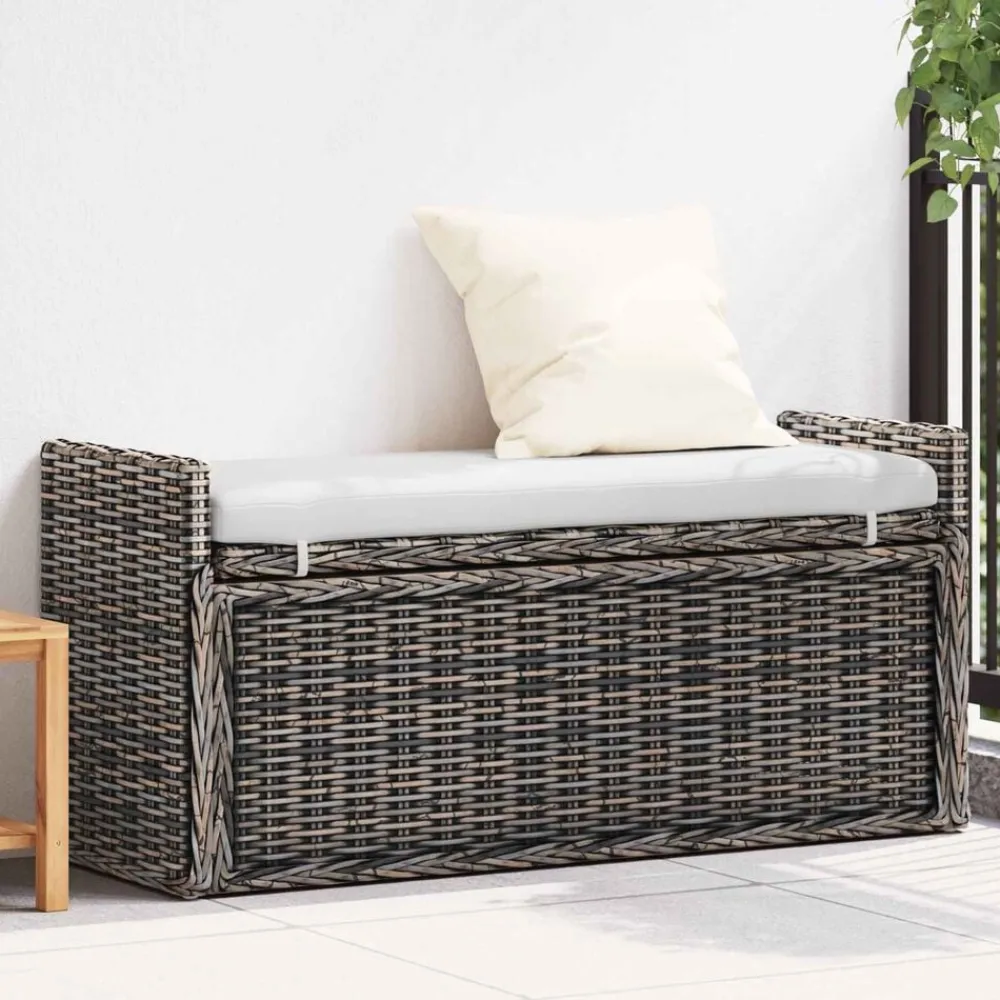 Bankjes*vidaXL Opslagbank met kussen 110 x 40 x 50 cm Rattan Zwart gewassen