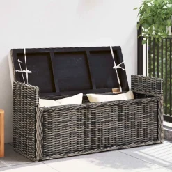 Bankjes*vidaXL Opslagbank met kussen 110 x 40 x 50 cm Rattan Zwart gewassen