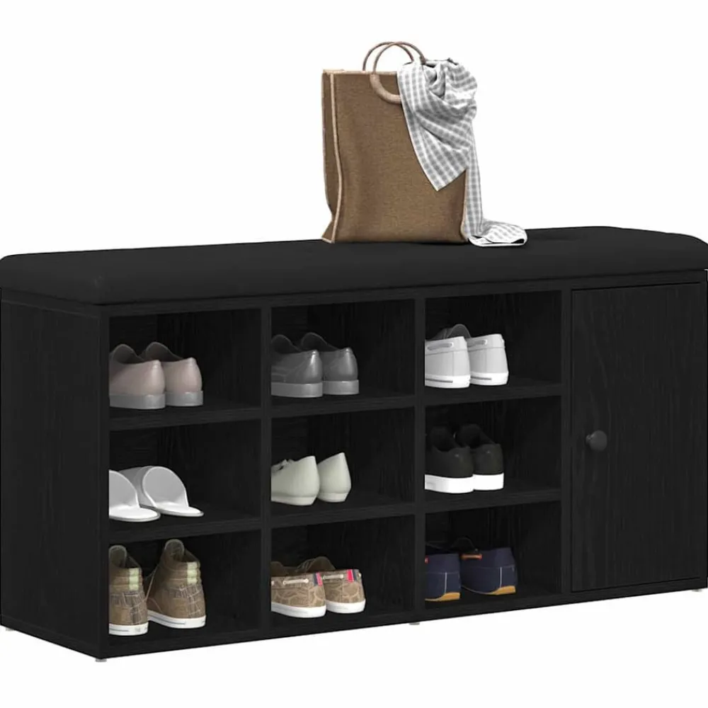 Bankjes*vidaXL Opslagbank met plank 102 x 32 x 50 cm Bewerkt hout Zwart eiken