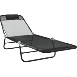 Tuinmeubelen*vidaXL Opvouwbare zonnebed 182 x 55 x 85,5 cm Textileen Zwart