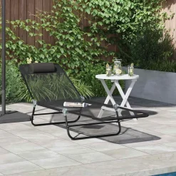 Tuinmeubelen*vidaXL Opvouwbare zonnebed 182 x 55 x 85,5 cm Textileen Zwart