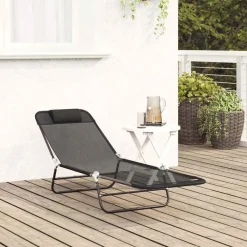 Tuinmeubelen*vidaXL Opvouwbare zonnebed 182 x 55 x 85,5 cm Textileen Zwart