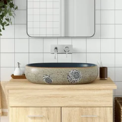 Opzetwasbak ovaal 59x40x14 cm keramiek zandkleurig en blauw>vidaXL Outlet