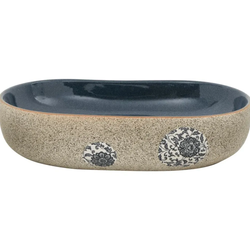 Opzetwasbak ovaal 59x40x14 cm keramiek zandkleurig en blauw>vidaXL Outlet