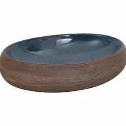 Sanitair & Loodgietersbenodigdheden*vidaXL Opzetwasbak ovaal 59x40x15 cm keramiek Bruin en blauw