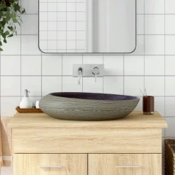Sanitair & Loodgietersbenodigdheden*vidaXL Opzetwasbak ovaal 59x40x14 cm keramiek en grijs Paars