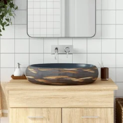 Opzetwasbak ovaal 59x40x15 cm keramiek bruin en blauw>vidaXL Best