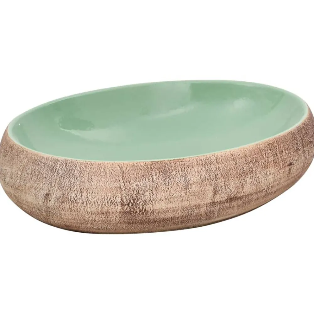Sanitair & Loodgietersbenodigdheden*vidaXL Opzetwasbak ovaal 59x40x15 cm keramiek Groen en bruin