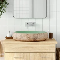 Sanitair & Loodgietersbenodigdheden*vidaXL Opzetwasbak ovaal 59x40x15 cm keramiek Groen en bruin