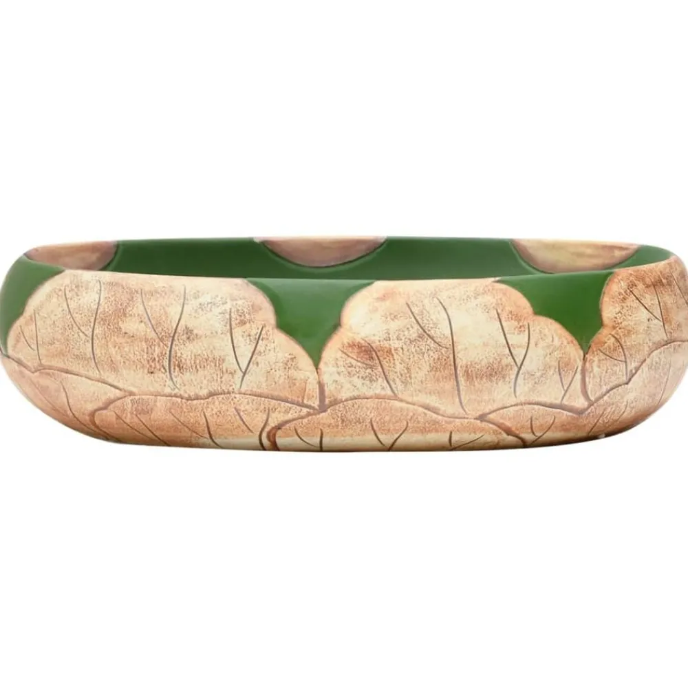 Sanitair & Loodgietersbenodigdheden*vidaXL Opzetwasbak ovaal 59x40x15 cm keramiek groen en bruin Bruin en groen