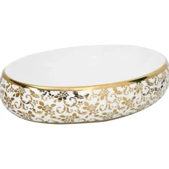 Sanitair & Loodgietersbenodigdheden*vidaXL Opzetwasbak ovaal 59x40x15 cm keramiek Wit en goud