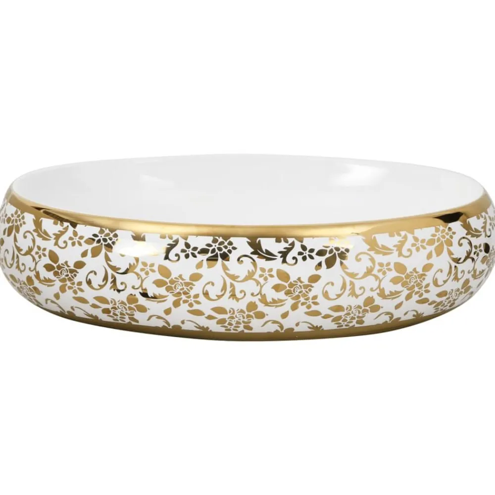 Sanitair & Loodgietersbenodigdheden*vidaXL Opzetwasbak ovaal 59x40x15 cm keramiek Wit en goud