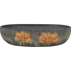 Sanitair & Loodgietersbenodigdheden*vidaXL Opzetwasbak ovaal 59x40x14 cm keramiek grijs en zwart Grijs en bruin
